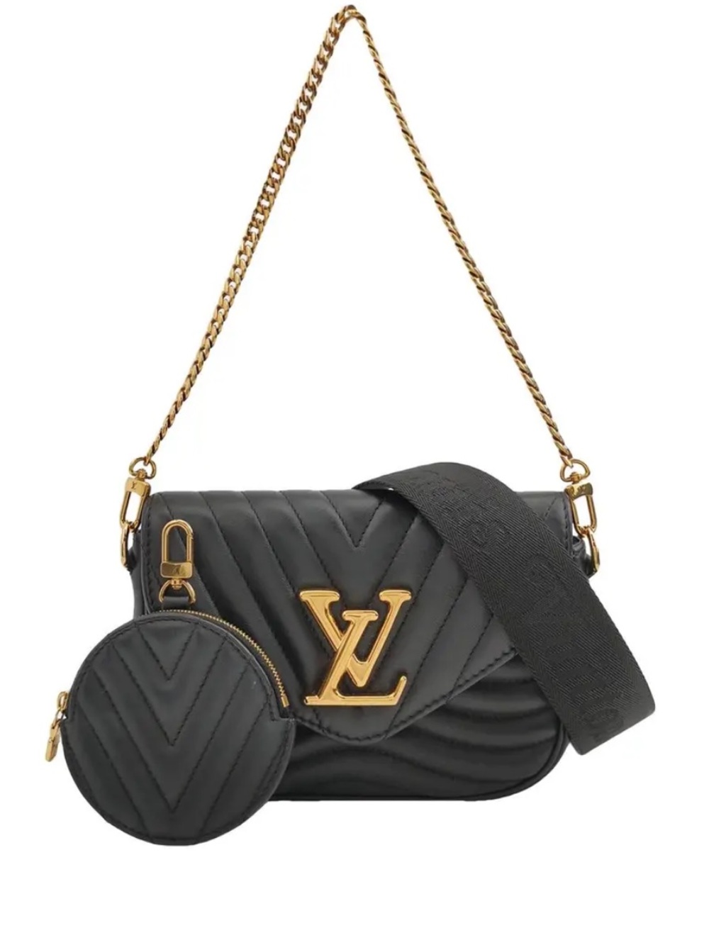 Louis Vuitton Black Quilted Shoulder Bag with Gold Hardware and Coin Pouch